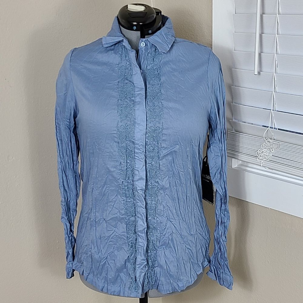Lovestitch Shirt Button Up Long Sleeve Embroidered